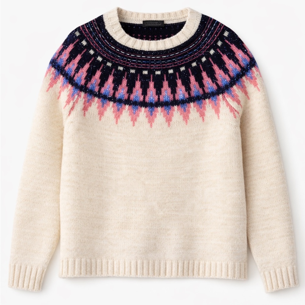 Anthropologie Cream Sweater with Pink Accents